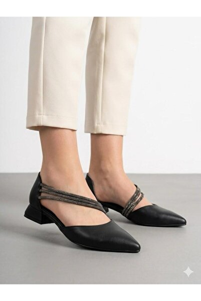 Lütfi Women's Black Thick Heel Comfortable Fit Heeled Ballerina Shoes