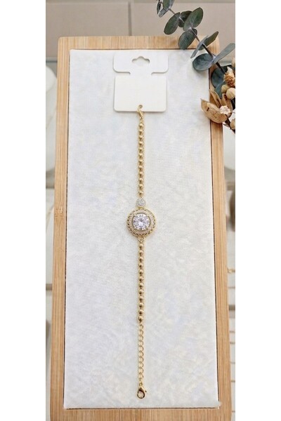Casa Shop Lanț placat cu aur de 14K pentru femei, cu piatră centrală rotundă ...
