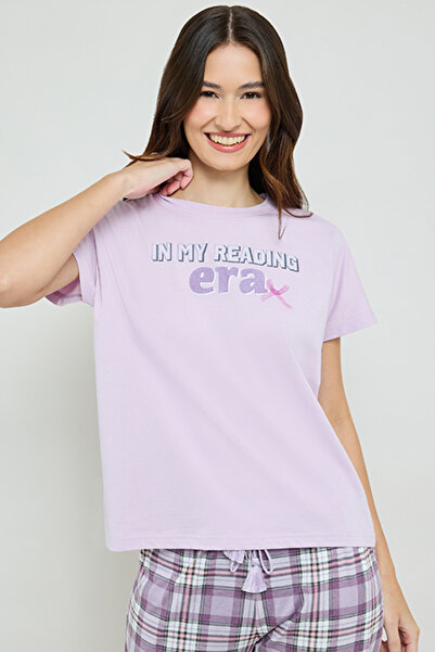 R&B Printed Sleep Top with Crew Neck and Short Sleeves