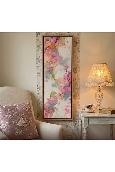 Tuba Decor Tek Parça Gerçek Ahşap Yatay Panorama pembe çiçekli soyut