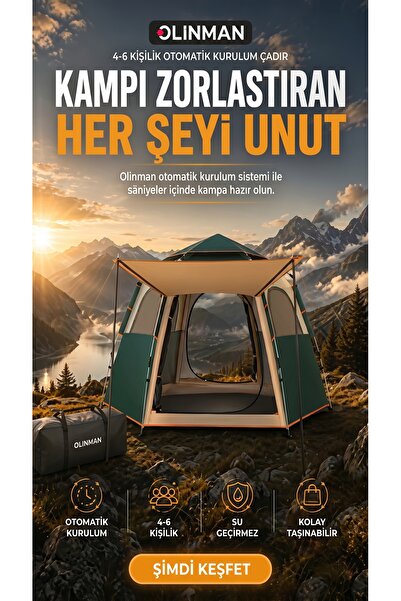 Olinman 4-6 Kişilik Otomatik Kurulum Çadır | Yağmura Dayanıklı Aile Kamp Çadırı