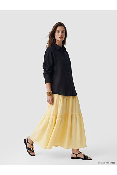 LC Waikiki Lcw Modest Yellow Layered Skirt with Elastic Waist