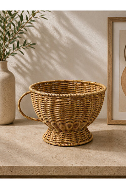 YzHome Hasır Rattan Fincan Model Sepet Düzenleyici Dekor Büyük Boy 16*20cm