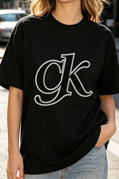 Fleck Womens T Shirts CK Logo Oversized Casual Streetwear Style Black Cotton Top