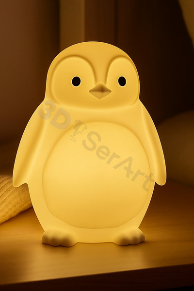 3D SerArt Penguen Tealight Çocuk Gece Lambası Pilli Mum Dahil 12 Cm