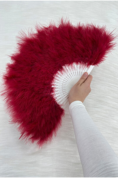 ZEYMERADE Large Size Burgundy Feathered Bridal Fan, Wedding Henna Bridesmaid ...