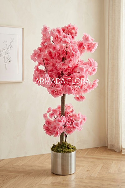 Armada Flora Yapay Bahar Dalı Ağacı Pembe Metal Saksılı
