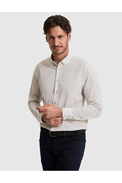 Pierre Cardin Çağla %100 Pamuk Keten Görünümlü Slim Fit Uzun Kollu Gömlek 503...