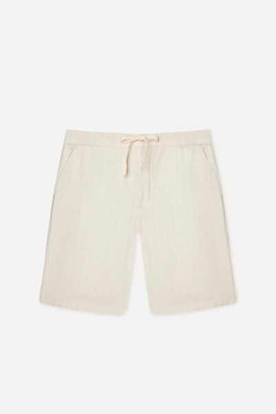 Mudo Men's Beige Striped Straight Fit Shorts