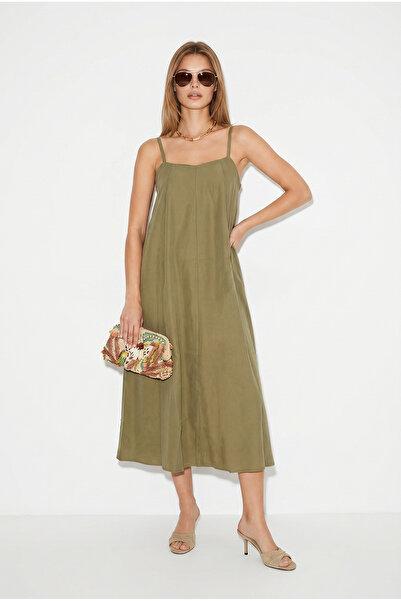 VENA Strappy Soft Textured Lyocell Dress-Khaki