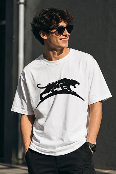 ArtYus Jaguar Silhouette Printed Unisex Oversize T-Shirt – Cotton Crew Neck C...