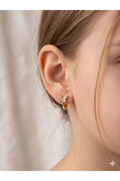 Zivazer Store Çocuk xuping 14k gold renk taşlı kelebekli küpe [1 cm boy]