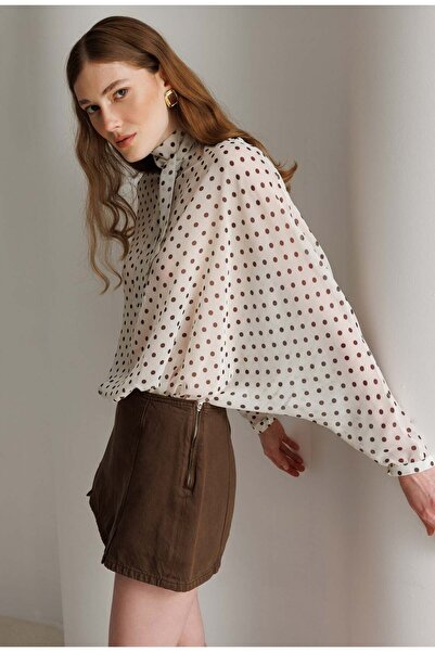 Mixray 4893 Ženska šifonska bluza sa šalom i ovratnikom sa polka dot uzorkom,...