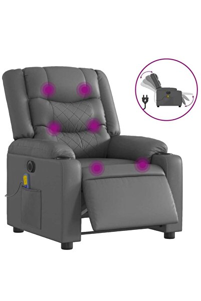 vidaxl Fotoliu de masaj electric rabatabil, gri, piele ecologică