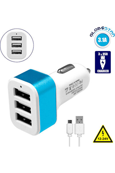 Other Φορτιστής Αυτοκινήτου GloboStar 20W 3.1A με Θύρες: 3xUSB με Καλώδιο Typ...