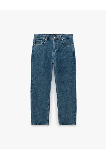 Koton Normal Waist Pocketed Cotton Vintage Straight Fit Jean Trousers