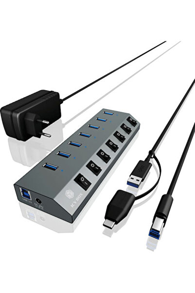 ICY BOX Διανομέας USB 3.0 7 θυρών με συνδέσεις USB-A και USB-C, Γκρι Κωδικός:...