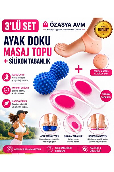 Özasya AVM 3 LÜ SET AYAK MASAJ TOPU+SİLİKON TABANLIK+TOPUK ÇORABI