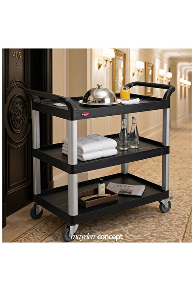 Mayden Concept Dayanıklı Kırılmaz 3 Katlı Açık Çevreli Servis Arabası Gri – O...