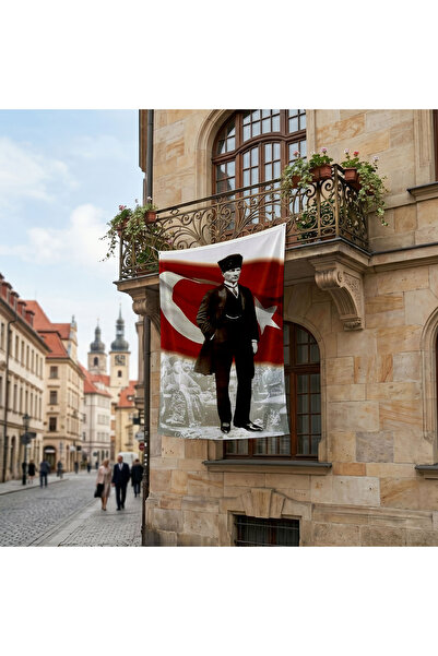 puntodizayn TakımElbiseli Mustafa Kemal Atatürk Türk Bayrağı Önünde Poster Ba...
