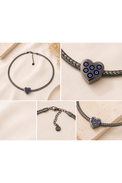 Archhazel Jewelery قلادة على شكل قلب من الفولاذ المطرز بالعين الشريرة