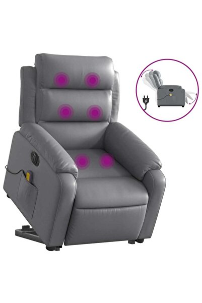 vidaxl Fotoliu masaj rabatabil electric cu ridicare, gri, piele