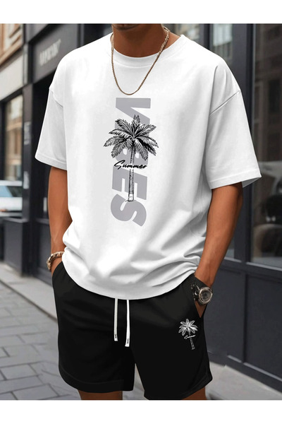 ship master Men's Oversize Palm Tree and Summer Lettering T-Shirt Shorts Set ...