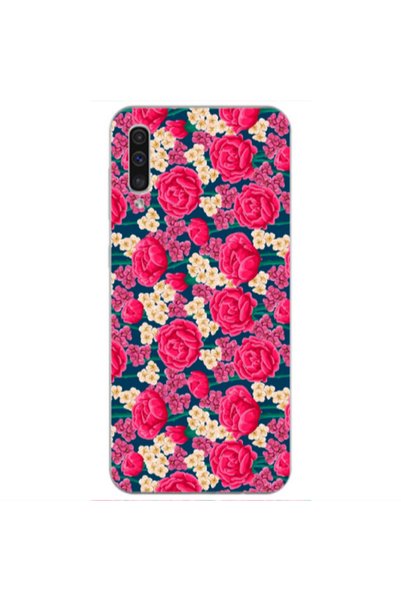 Other Samsung A50 Red and pink Flowers Transparent Silicone TPU Θήκη