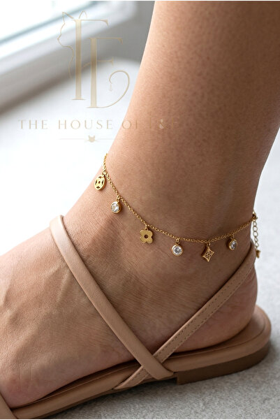 The House Of F&F 316L Paslanmaz Çelik Kararmaz Gold Zirkon Taşlı Sembollü Halhal