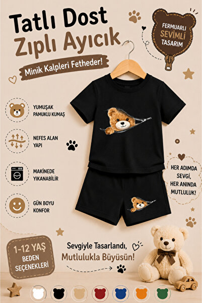 OVERMAX Cute Teddy Bear Printed Children's Set with Zipper – T-Shirt & Shorts...
