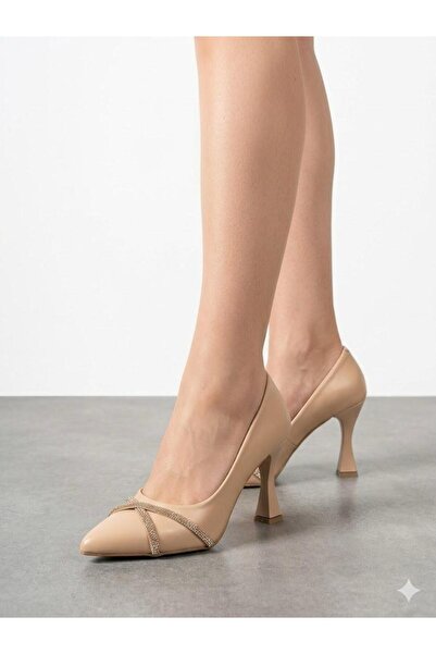 Lütfi Women's Stone Detailed Thin Heeled Stiletto Shoes