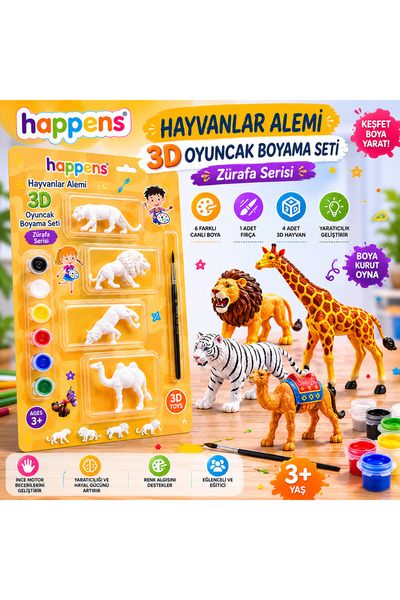 HAPPENS Animal Kingdom 3D Toy Painting Set Educational Paint Set Toy Washable