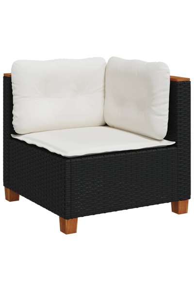 vidaxl Canapea de colț cu pernă de grădină, negru, poliratan