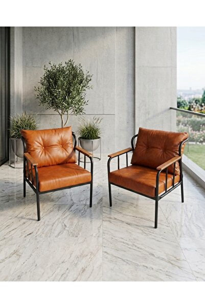 Azra Aksesuar Paris Model 2 Adet Taba Balkon Berjeri Takımı Siyah Metal İskel...