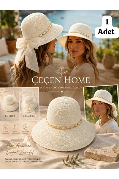 ÇEÇEN HOME (1 bucată) Pălărie de vară din paie mercerizată, Pălărie cu detali...