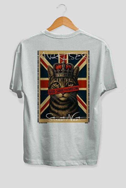 Ankhises For the Love of Cats 65 Cats Printed White Oversize T-Shirt 100% Cot...