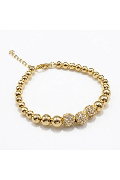 Generic Gold-Tone Beaded Bracelet for Women, Adjustable Chain Bracelet with D...