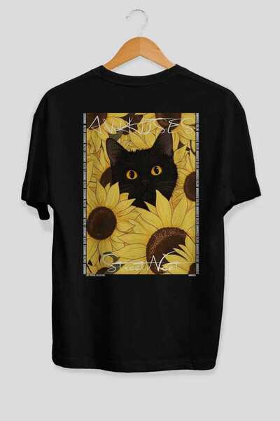 Ankhises 48 Cats for the Sake of Cat Love Printed Black Oversize T-Shirt 100%...
