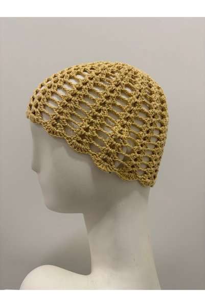 Passionis Jewelry Hair Accessory Beach Accessory Gold Crochet Yarn Bandana Cap Hat