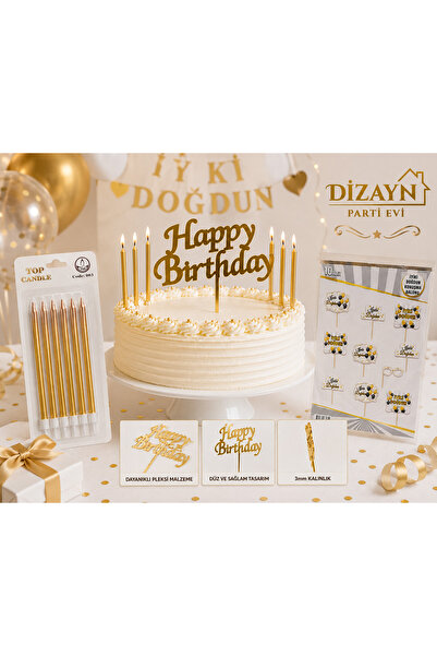 Dizayn Parti Evi Happy Birthday Gümüş Pasta Süsü Seti – Pleksi Happy Birthday...