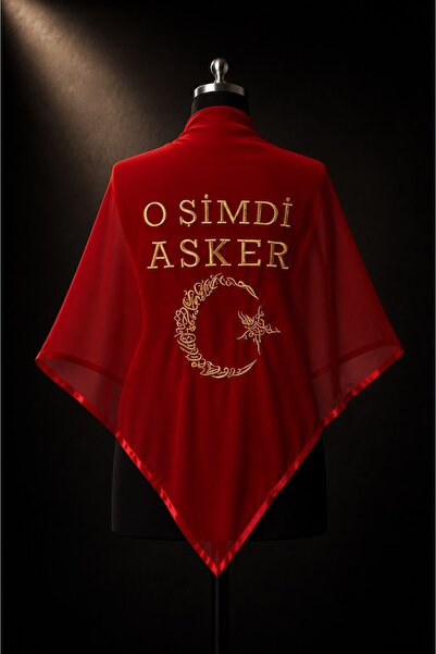 BERAYE Kırmızı O Şimdi Asker Şalı Örtüsü, Üçgen Lüks Şifon Nakışlı Kına Omuz ...
