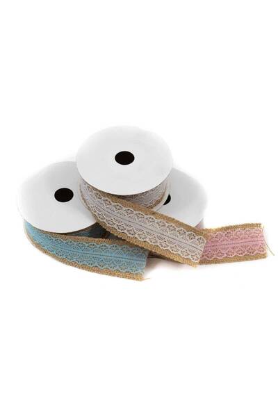 OEM Jute Ribbon With Lace Middle 4cm/4.5m Pink