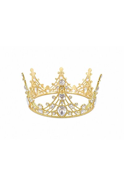 OEM Tall golden crown tiara with central teardrop crystal
