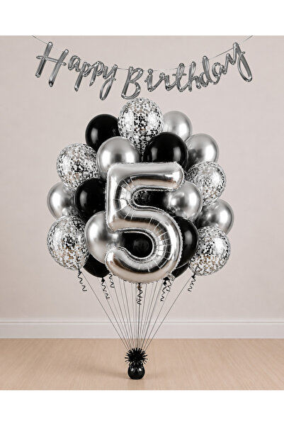 Balonsan -5- مجموعة بالونات فضية بتصميم عيد ميلاد سعيد، 15 قطعة