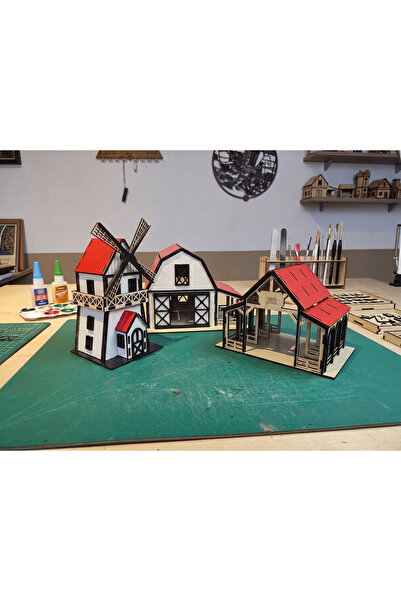 Bluline Studio Ahşap Kendin Yap Hobi Çiftlik Maket Seti (DİY) - 3D Renkli Puzzle