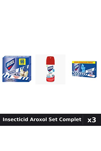 Aroxol Set 3 Insecticid - Aparat Electric 45 Nopti, Spray 100ml, Pastile 60 buc