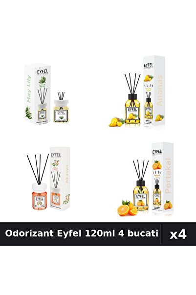 Eyfel Set 4 Odorizant Camera Betisoare 120ml - Lacramioare, Ananas, Acacia, P...