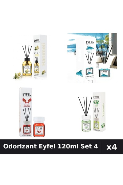 Eyfel Set 4 Odorizant Camera Betisoare 120ml - Iasomie, Ocean, Red Dragon, Mâ...