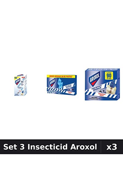 Aroxol Set 3 Produse Anti-Insecte - Aparat Electric & Rezerve Aroxol, Pastile...