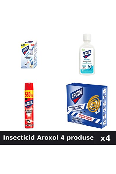Aroxol Set 4 Insecticid - Spray 580ml, Loțiune 85ml, Aparat Electric, Spirale